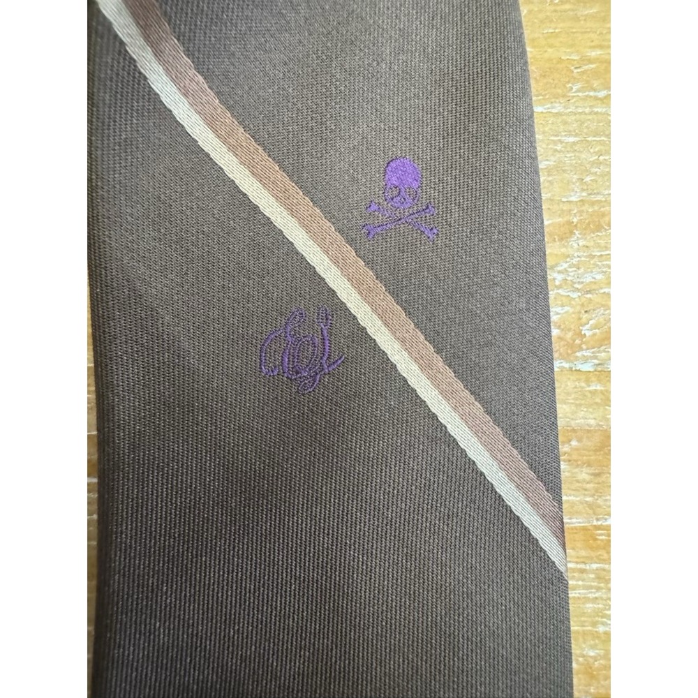 English Laundry By Christopher Wicks Tie Brown with Purple Skull Embroidery 3in
